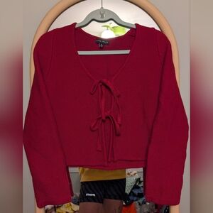 Miou Muse Red Tie Front Sweater